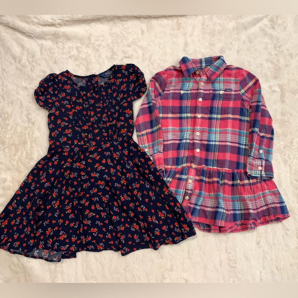 Polo by Ralph Lauren Navy Floral and Pink Plaid Kids Dresses